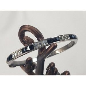 Vintage Art Deco 18k Gold Plated  Rhinestones Faux Onyx Bangle Bracelet Hinged